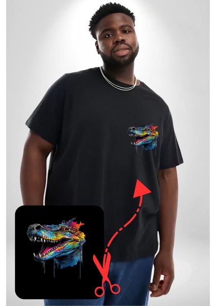 Timsah Renkli Kafası Siyah Büyük Beden Kadın Basic Minimal Baskılı Tişört fiyatları