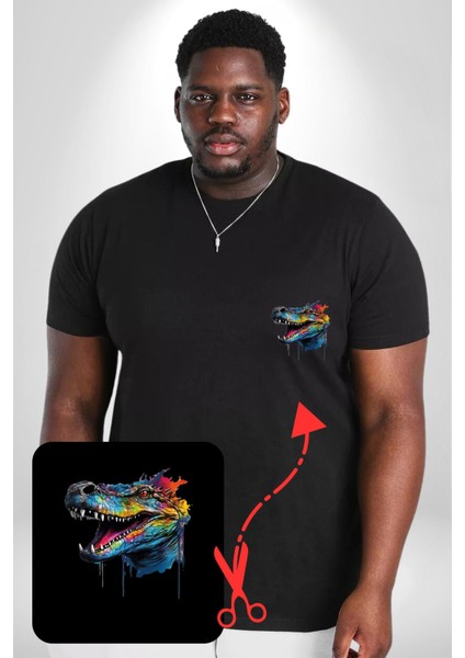 Timsah Renkli Kafası Siyah Büyük Beden Kadın Basic Minimal Baskılı Tişört modelleri