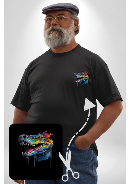 Timsah Renkli Kafası Siyah Büyük Beden Kadın Basic Minimal Baskılı Tişört fırsatları