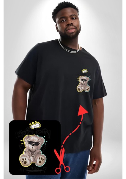 Gerçeklikten Uzak Tutun Siyah Büyük Beden Kadın Basic Minimal Baskılı Tişört fiyatları