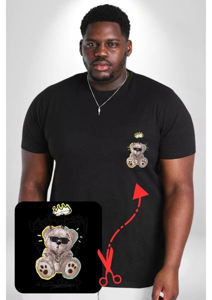 Gerçeklikten Uzak Tutun Siyah Büyük Beden Kadın Basic Minimal Baskılı Tişört modelleri