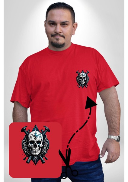 Kuru Kafa Yapay Zeka Tasarım Kırmızı Büyük Beden Kadın Basic Minimal Baskılı Tişört