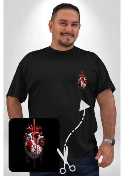 Kırmızı Beyaz Kalp Toplar Damar Siyah Büyük Beden Kadın Basic Minimal Baskılı Tişört fırsatları