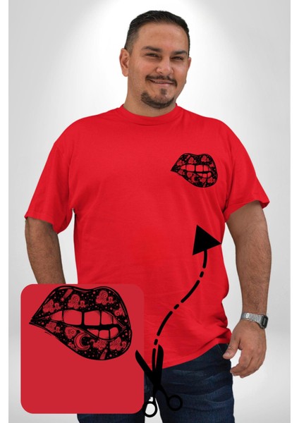 Ay Yıldız Dudak Bulut Dövme Kırmızı Büyük Beden Kadın Basic Minimal Baskılı Tişört fiyatları