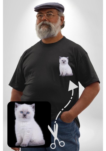 Beyaz Yavru Kedi Siyah Büyük Beden Kadın Basic Minimal Baskılı Tişört fırsatları