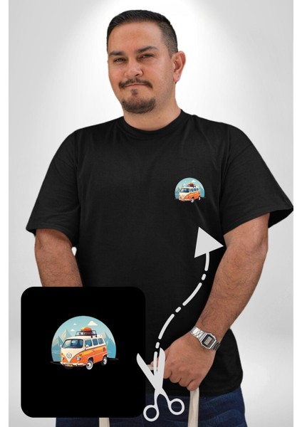 Wolkswagen Karavan Kış Gezisi Siyah Büyük Beden Kadın Basic Minimal Baskılı Tişört fiyatları