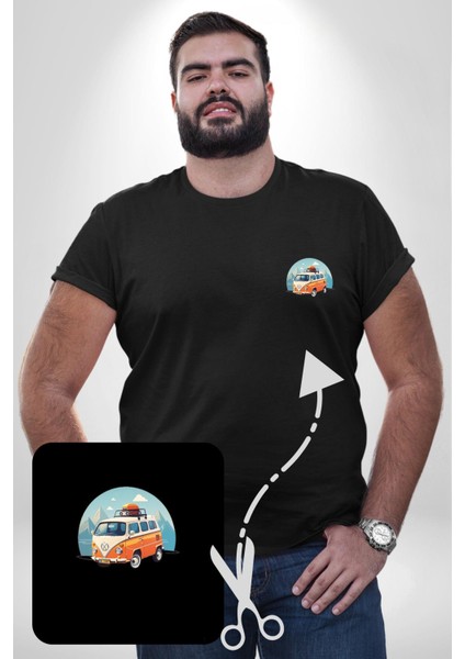 Wolkswagen Karavan Kış Gezisi Siyah Büyük Beden Kadın Basic Minimal Baskılı Tişört modelleri