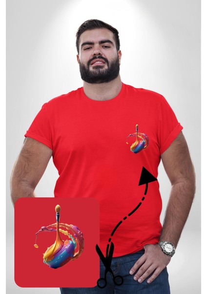 Resim Fırcası Kırmızı Büyük Beden Kadın Basic Minimal Baskılı Tişört modelleri