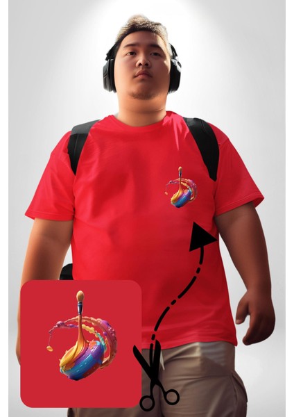 Resim Fırcası Kırmızı Büyük Beden Kadın Basic Minimal Baskılı Tişört fırsatları