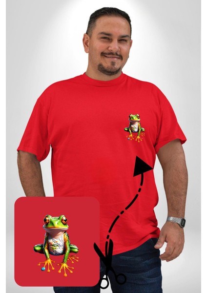 Frog Kurbağa Prens Kırmızı Büyük Beden Kadın Basic Minimal Baskılı Tişört modelleri