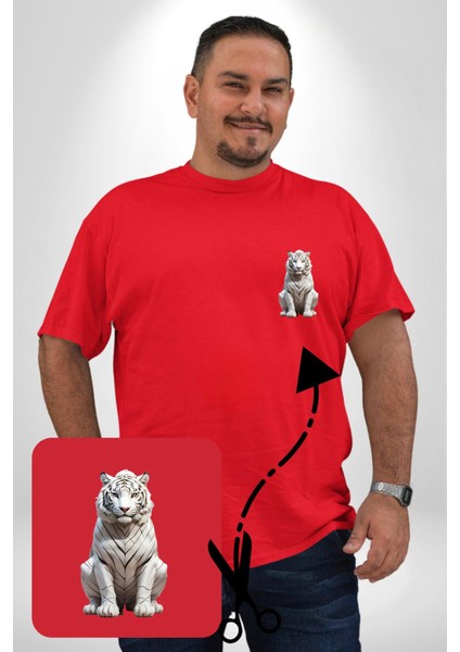 Beyaz Kaplan Kırmızı Büyük Beden Kadın Basic Minimal Baskılı Tişört fiyatları