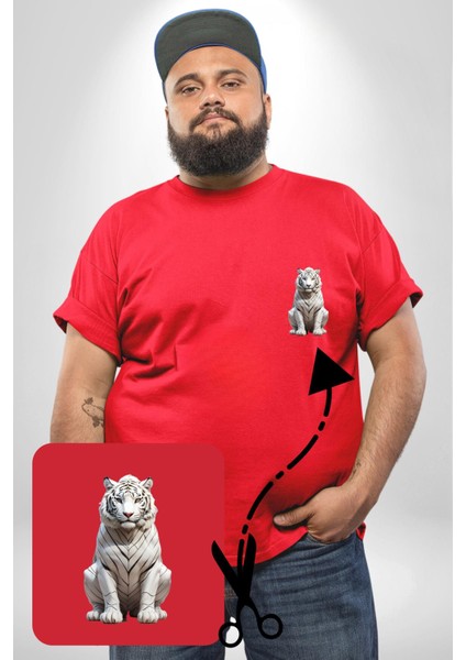 Beyaz Kaplan Kırmızı Büyük Beden Kadın Basic Minimal Baskılı Tişört modelleri