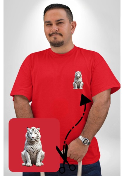 Beyaz Kaplan Kırmızı Büyük Beden Kadın Basic Minimal Baskılı Tişört fırsatları