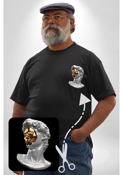 Modern Sanat Apollo Siyah Büyük Beden Kadın Basic Minimal Baskılı Tişört modelleri