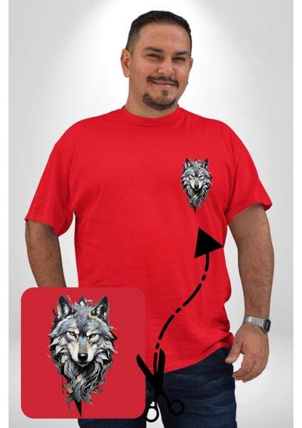 Beyaz Kurt Kırmızı Büyük Beden Kadın Basic Minimal Baskılı Tişört modelleri