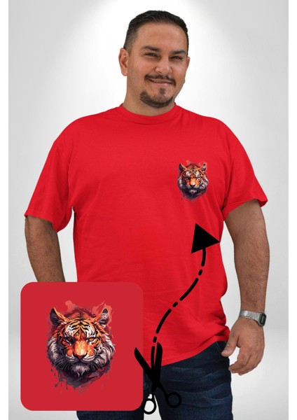 Kaplan Kafası Kırmızı Büyük Beden Kadın Basic Minimal Baskılı Tişört fiyatları