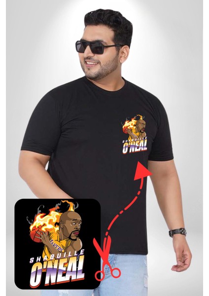 Basketbol Shaquille Oneal Star Ateş Topu Siyah Büyük Beden Kadın Basic Minimal Baskılı Tişört