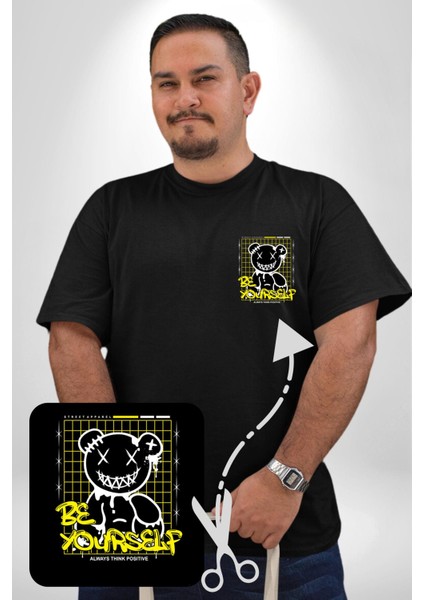 Kendin Ol Siyah Büyük Beden Kadın Basic Minimal Baskılı Tişört