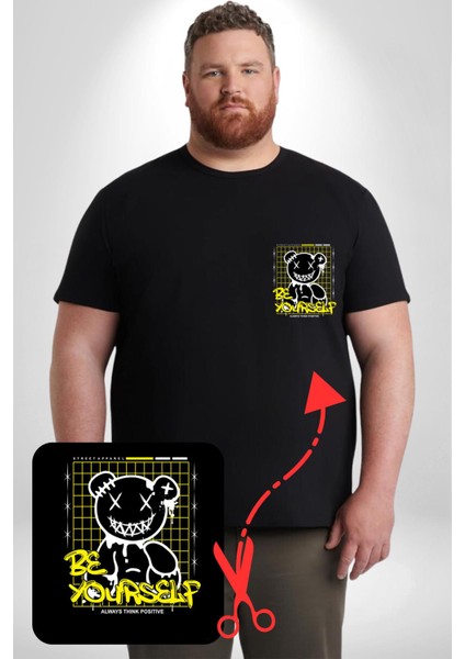 Kendin Ol Siyah Büyük Beden Kadın Basic Minimal Baskılı Tişört fırsatları