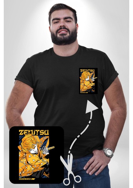 Zenitsu Agatsuma Anime Siyah Büyük Beden Kadın Basic Minimal Baskılı Tişört fiyatları
