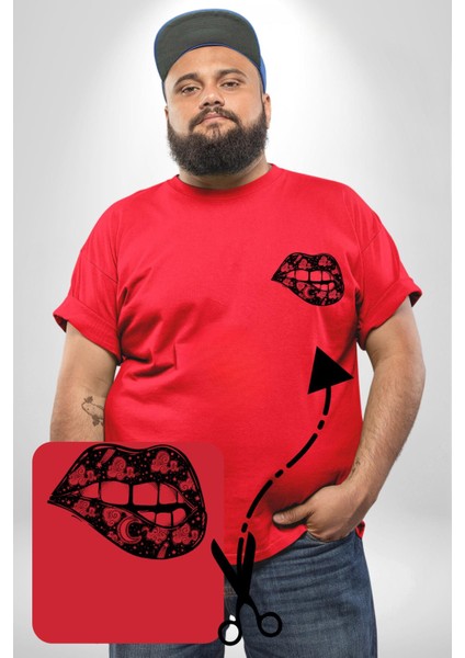 Ay Yıldız Dudak Bulut Dövme Kırmızı Büyük Beden Kadın Basic Minimal Baskılı Tişört modelleri