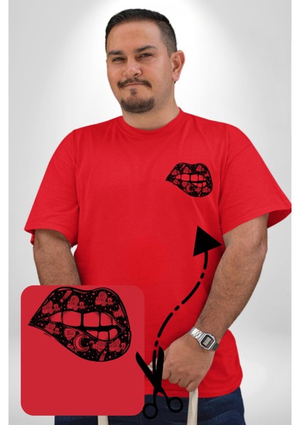 Ay Yıldız Dudak Bulut Dövme Kırmızı Büyük Beden Kadın Basic Minimal Baskılı Tişört fırsatları