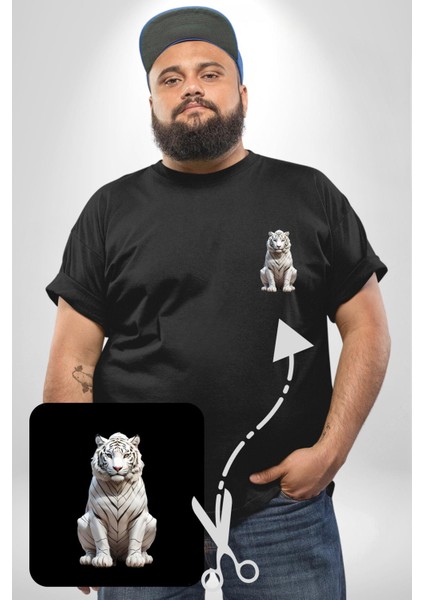 Beyaz Kaplan Siyah Büyük Beden Kadın Basic Minimal Baskılı Tişört fırsatları