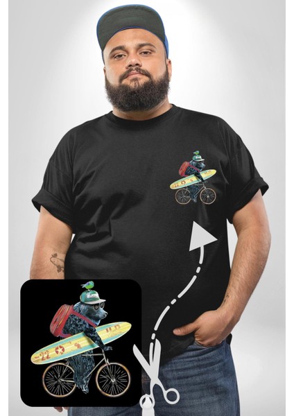 Komik Köpek Sörf Tahtası Bisiklet Siyah Büyük Beden Kadın Basic Minimal Baskılı Tişört fiyatları