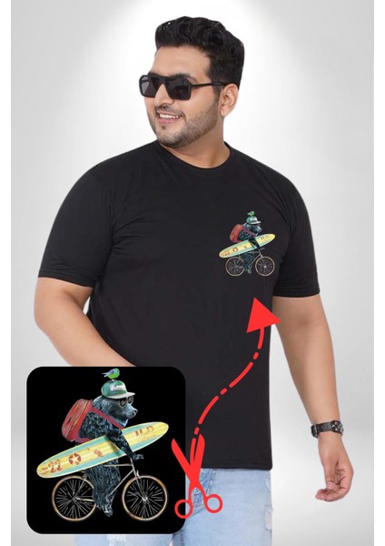 Komik Köpek Sörf Tahtası Bisiklet Siyah Büyük Beden Kadın Basic Minimal Baskılı Tişört modelleri