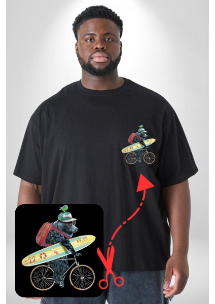 Komik Köpek Sörf Tahtası Bisiklet Siyah Büyük Beden Kadın Basic Minimal Baskılı Tişört fırsatları