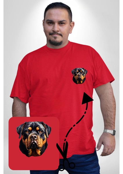 Rottweiler Kafası Kırmızı Büyük Beden Kadın Basic Minimal Baskılı Tişört fiyatları