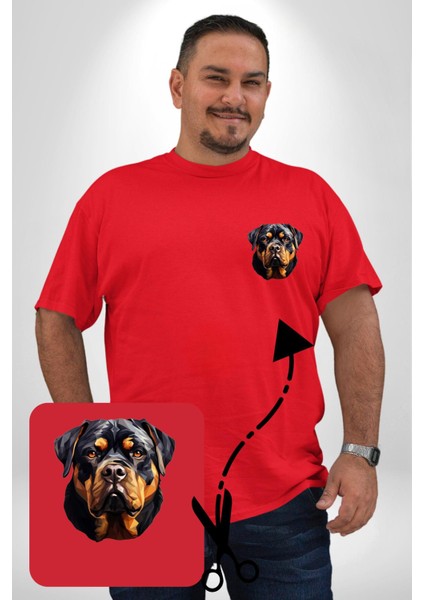 Rottweiler Kafası Kırmızı Büyük Beden Kadın Basic Minimal Baskılı Tişört modelleri