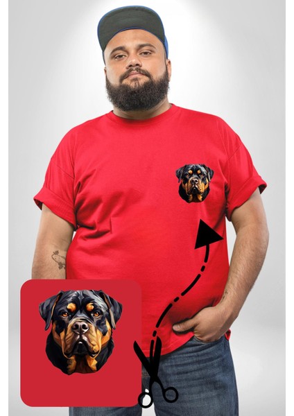 Rottweiler Kafası Kırmızı Büyük Beden Kadın Basic Minimal Baskılı Tişört fırsatları