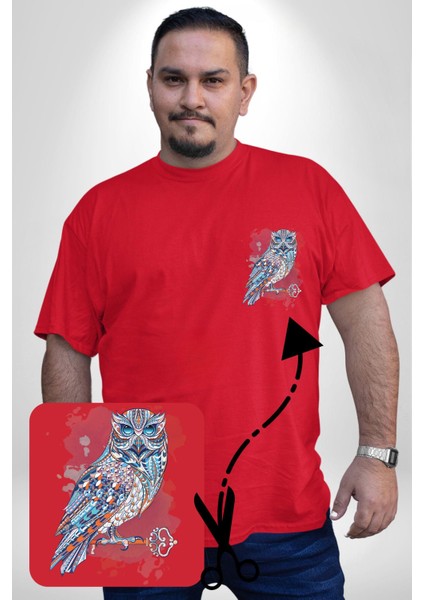 Anahtar Baykuş Tuval Kırmızı Büyük Beden Kadın Basic Minimal Baskılı Tişört modelleri