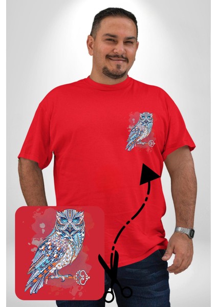 Anahtar Baykuş Tuval Kırmızı Büyük Beden Kadın Basic Minimal Baskılı Tişört fırsatları