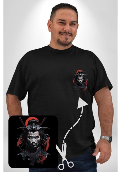 Asyalı Japon Samuray Savaşcı Siyah Büyük Beden Kadın Basic Minimal Baskılı Tişört fırsatları