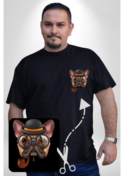 Köpek Pug Gözlüklü Siyah Büyük Beden Kadın Basic Minimal Baskılı Tişört fiyatları