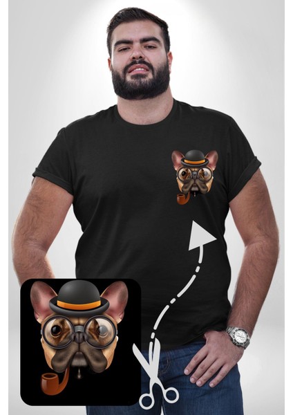 Köpek Pug Gözlüklü Siyah Büyük Beden Kadın Basic Minimal Baskılı Tişört fırsatları
