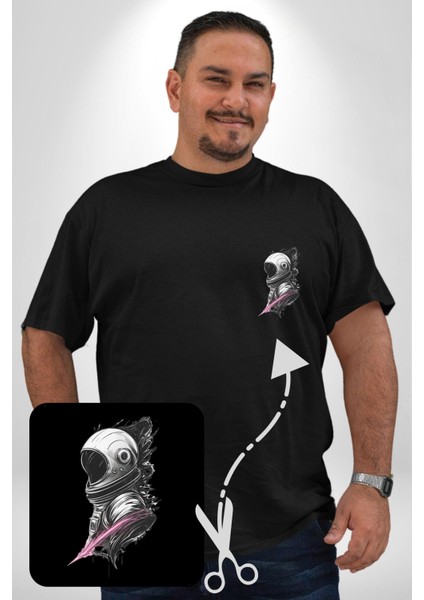 Astronot Kafası Siyah Büyük Beden Kadın Basic Minimal Baskılı Tişört fiyatları