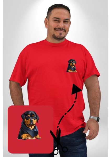Puppy Köpek Rottweiler Kırmızı Büyük Beden Kadın Basic Minimal Baskılı Tişört
