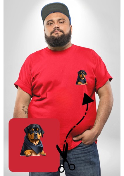 Puppy Köpek Rottweiler Kırmızı Büyük Beden Kadın Basic Minimal Baskılı Tişört fiyatları