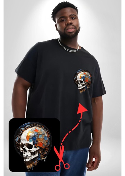 Kuru Kafa Kristal Siyah Büyük Beden Kadın Basic Minimal Baskılı Tişört