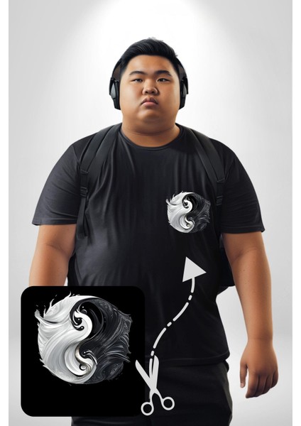 Siyah Beyaz Ying Yang Siyah Büyük Beden Kadın Basic Minimal Baskılı Tişört fiyatları