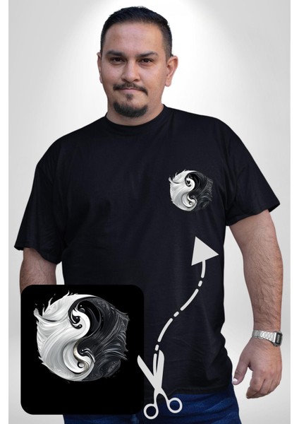 Siyah Beyaz Ying Yang Siyah Büyük Beden Kadın Basic Minimal Baskılı Tişört fırsatları