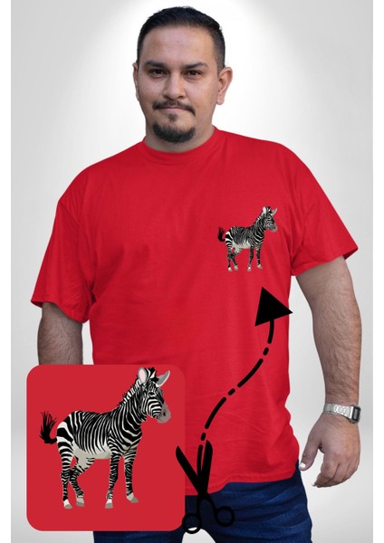 Zürafa Kırmızı Büyük Beden Kadın Basic Minimal Baskılı Tişört