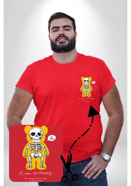 Mutlu Ol Kırmızı Büyük Beden Kadın Basic Minimal Baskılı Tişört