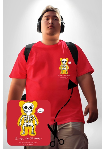 Mutlu Ol Kırmızı Büyük Beden Kadın Basic Minimal Baskılı Tişört fiyatları