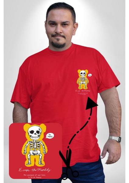 Mutlu Ol Kırmızı Büyük Beden Kadın Basic Minimal Baskılı Tişört modelleri