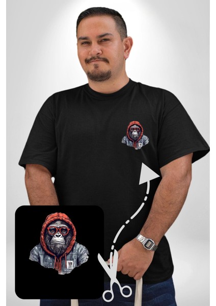 Kırmızı Gözlük Çeket Maymun Siyah Büyük Beden Kadın Basic Minimal Baskılı Tişört fiyatları