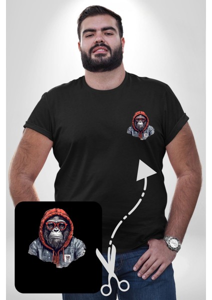 Kırmızı Gözlük Çeket Maymun Siyah Büyük Beden Kadın Basic Minimal Baskılı Tişört modelleri